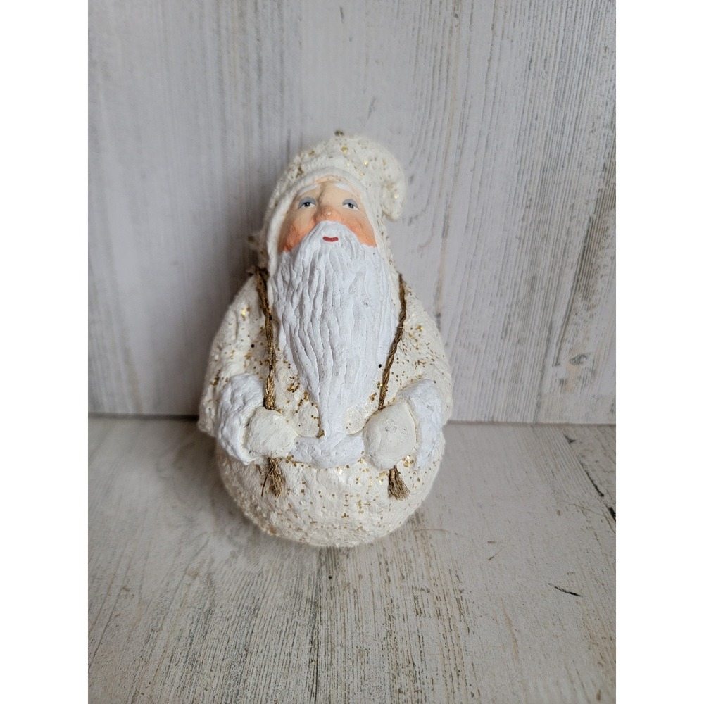 Dept 56 santa Xmas Father Frost vintage ornament glitter unique white